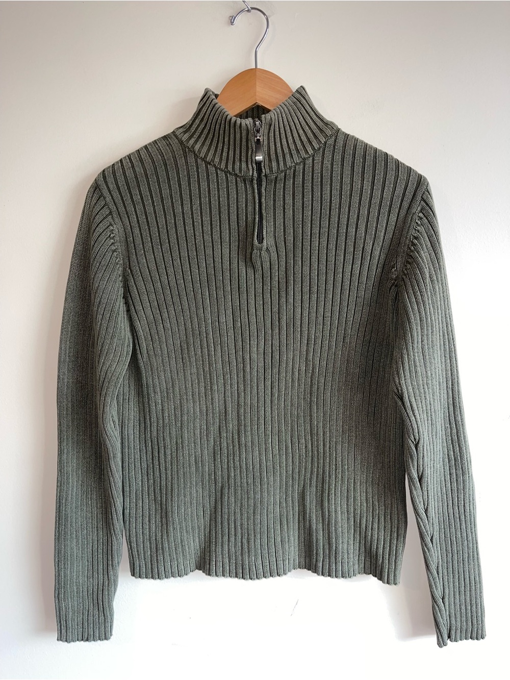 Vintage Y2K Structure Olive Ribbed Half-Zip Sweater